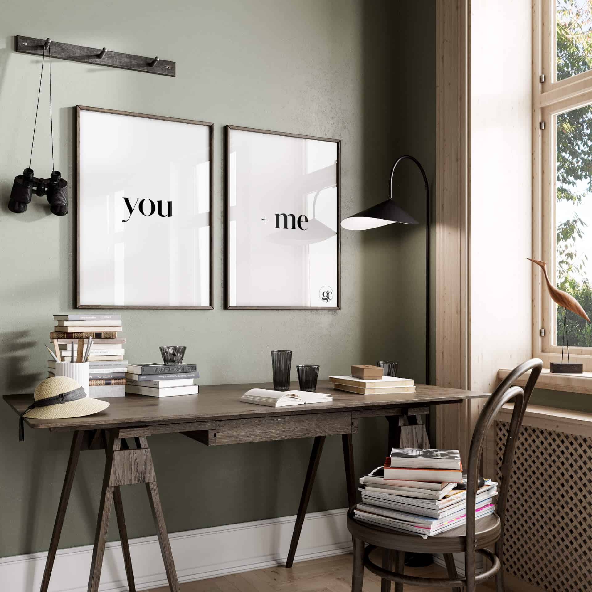 You and me posters above a desk